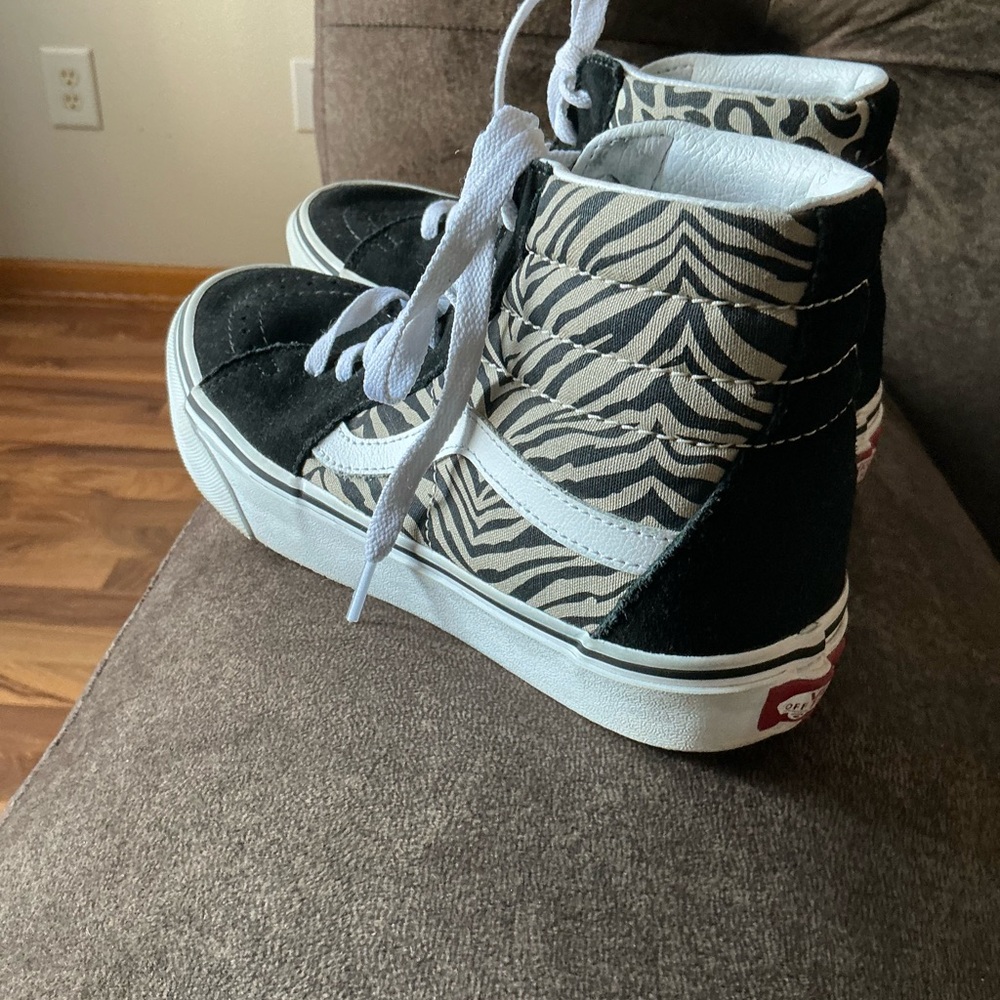 Vans Black and White High-Top Sneakers with Zebra Print